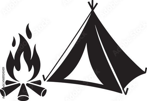 Camping Tent and Campfire Vector Illustration for Outdoor Adventure and Nature Design