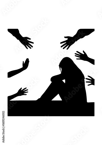 Silhouette of a Person Sitting with Reaching Hands