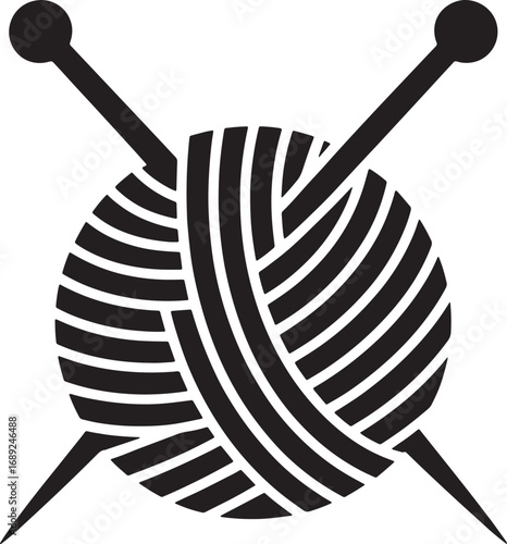 Ball of Yarn with Knitting Needles Silhouette on Transparent Background for Crafts