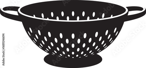 Black Colander Silhouette Vector Illustration for Kitchen Utensil Design and Cooking Concepts