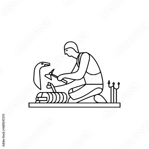 Ancient craftsman carving sculpture vector art illustration for historical design and artwork projects