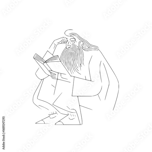 Line art illustration of old man reading book vector design for education and learning resources 100
