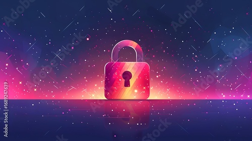 Secure digital network with a glowing padlock and a circuit board, protecting data and systems