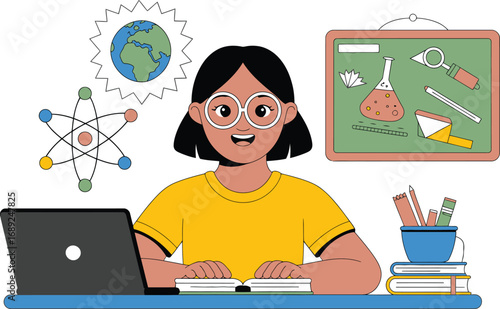 Young student learning about science and the world