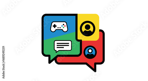Colorful Speech Bubbles with Gaming and Avatar Icons.