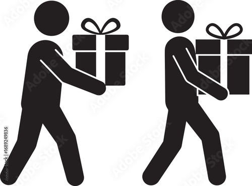 Two people carrying gift boxes silhouette