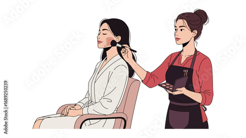 Professional makeup artist applying cosmetics to a client in a salon setting