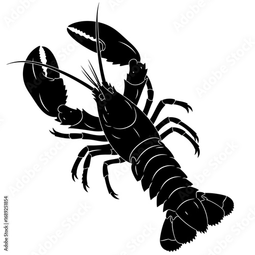Black silhouette of a lobster isolated on white background