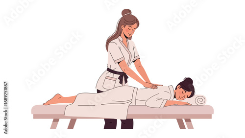 Skilled therapist provides relaxing back massage to person lying on a massage table