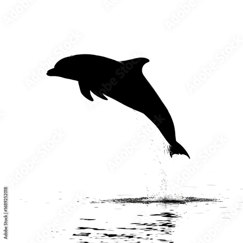 Dolphin jumping out of water silhouette isolated on white background