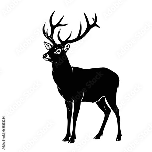Majestic deer silhouette isolated on white background