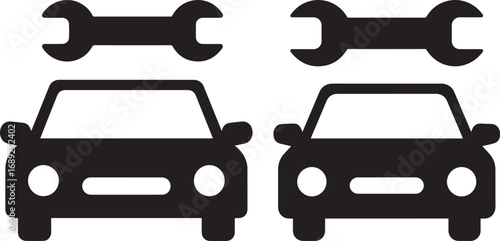 Two cars and wrenches silhouette