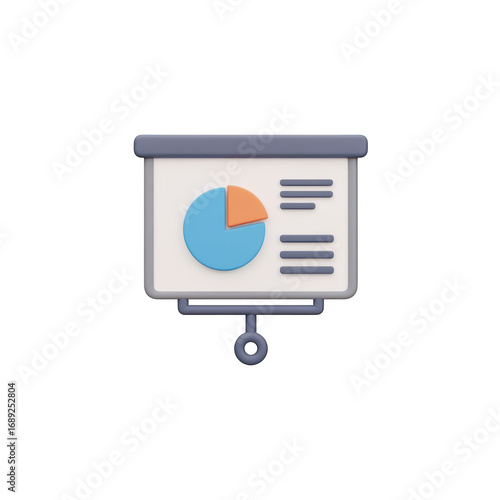Presentation board with pie chart and bullet points isolated on transparent background