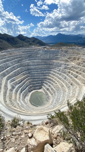 Massive Open-Pit Mine: Aerial View of Earth's Scar Under Cloudy Sky