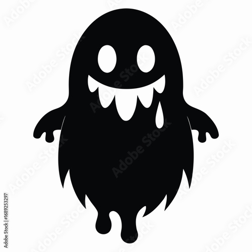 Black Silhouette Of A Dripping Ghost With Wide Eyes And A Drooling Mouth spooky halloween