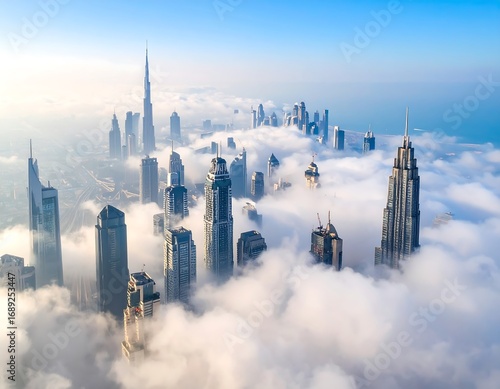 City skyline above the clouds