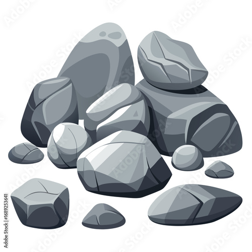 Collection of various grey weathered rocks and stones