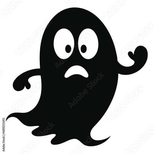 Black Silhouette Of A Scared Ghost With Wide Eyes And Open Mouth afraid fear