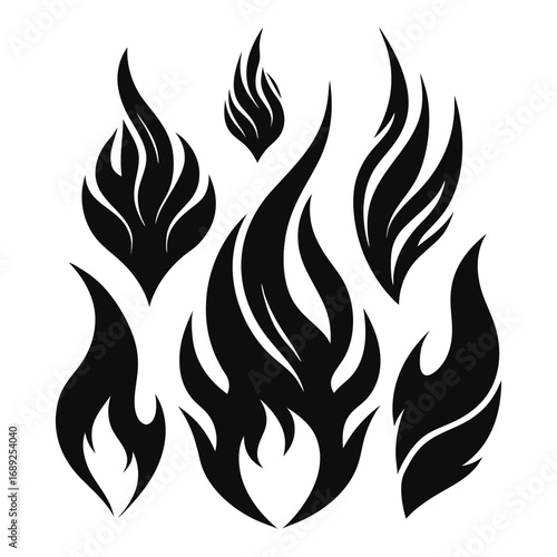 Collection of stylized black flame graphics for design projects