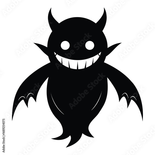 Black Silhouette of a Devilish Ghost with Horns and Bat Wings demon halloween