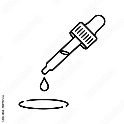 Hand drawn illustration of a dropper with a drop of liquid falling