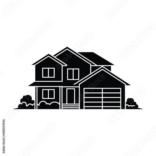 Modern suburban house with garage and landscaping illustration