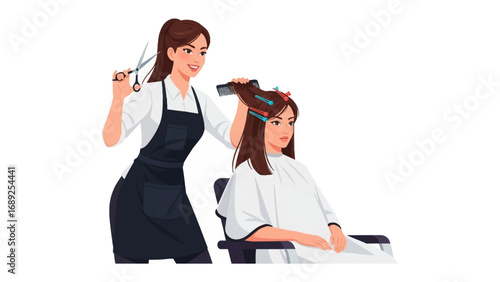 Skilled hairstylist meticulously cuts and styles a client s hair with precision and care in a salon setting