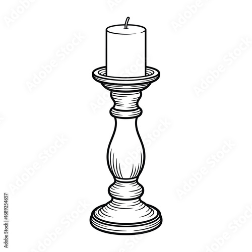 Vintage candle holder with a lit candle in a sketch style