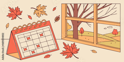 Orange Desk Calendar with Spiral Binding and Marked Dates.