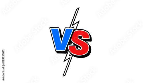 A bold "VS" vector graphic with a lightning bolt separating the letters. This dynamic design symbolizes competition, confrontation, and rivalry. Ideal for sports, gaming, and any "versus" theme.