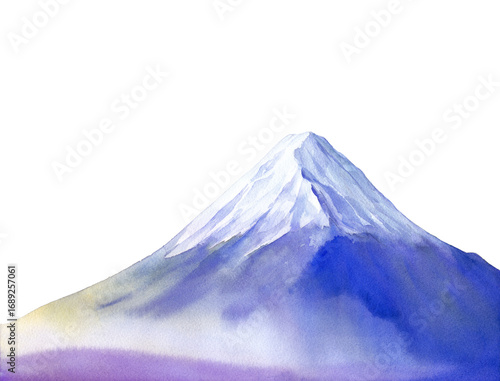 背景を透過した、朝霧に包まれたの富士山のイメージ。水彩イラスト。