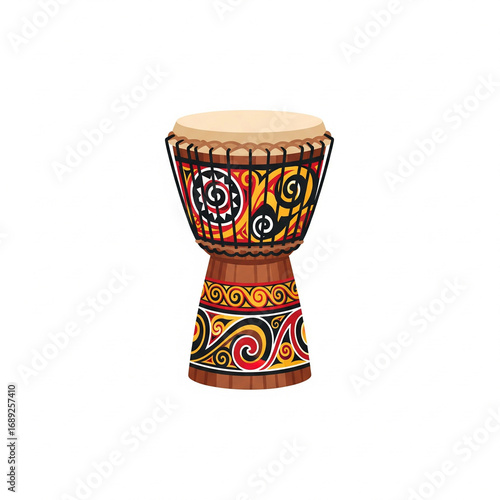 Flat icon illustration of Tifa drum from Papua with carved patterns.