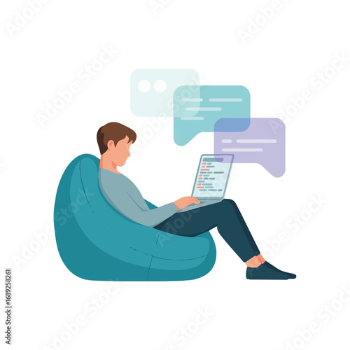 Business related remote working setup virtual team happy hour colorful flat vector illustration on white background