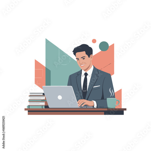 Business related remote working setup virtual team happy hour colorful flat vector illustration on white background