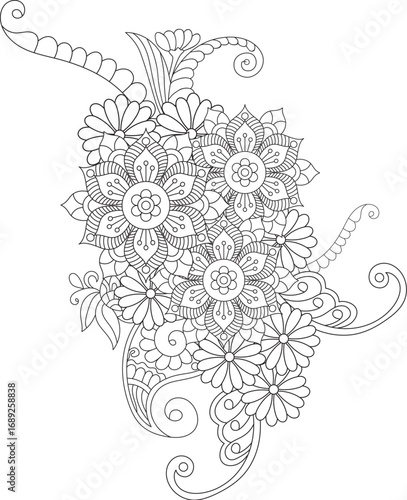 Intricate floral bouquet coloring page relaxing flowers design for creative art and craft projects white background