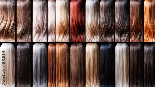 Hair Color Swatch Chart with Diverse Shades and Textures for Beauty Industry