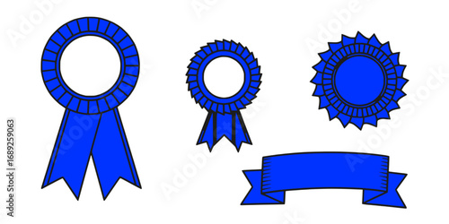 Blue blank award rosette blank ribbons black outline