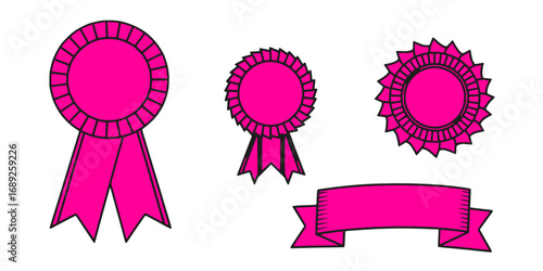 Pink blank award rosette blank ribbons, Transparent background