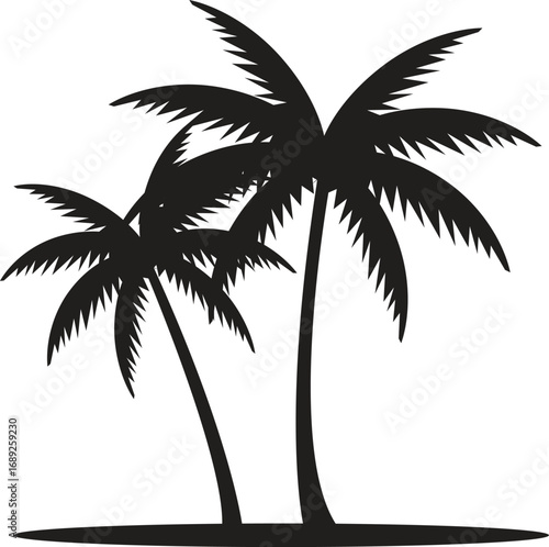 A beautiful tropical landscape with a silhouette of palm trees against a summer sun