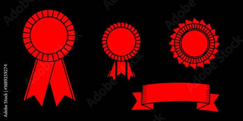 Red blank award rosette blank ribbons, black background