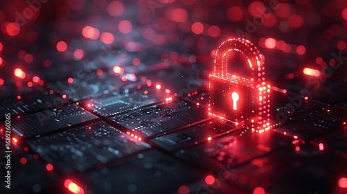 Cybersecurity protection glows red, securing digital data in a connected world for modern tech solutions