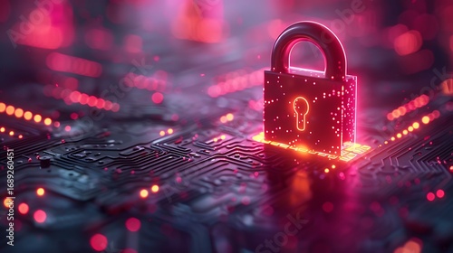 Cybersecurity protection glows red, securing digital data in a connected world for modern tech solutions