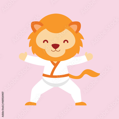 Cartoon tiger character in karate outfit showing martial arts stance.
