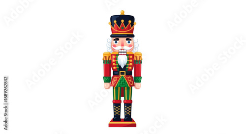 A regal, traditional nutcracker soldier stands proudly, showcasing vibrant Christmas colors and intricate details.