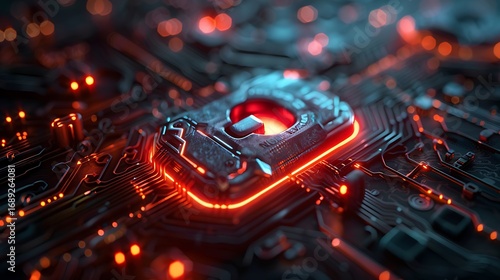 Futuristic glowing circuit board with vibrant neon lights, representing advanced technology and innovation