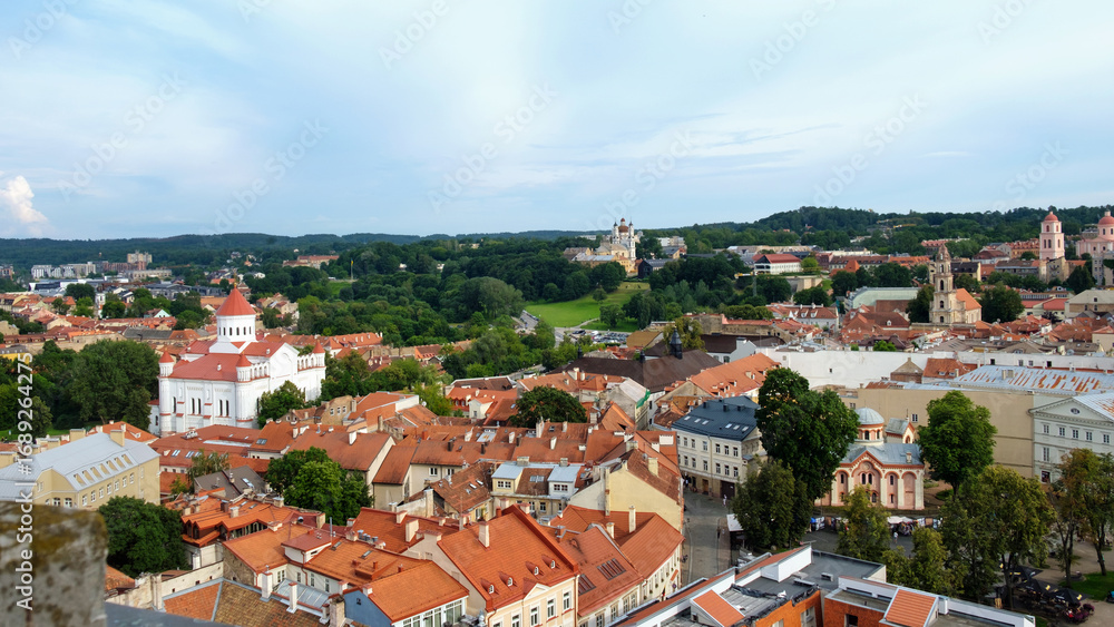 Obraz premium Aerial view of Vilnius city from Vilnius University tower