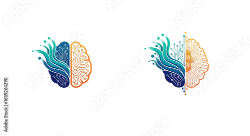 Digital brain with circuits and flowing lines