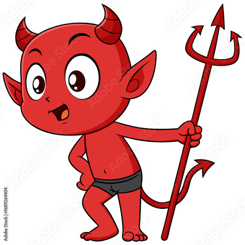 Cute Halloween Devil Cartoon with Trident | Little Red Demon Character