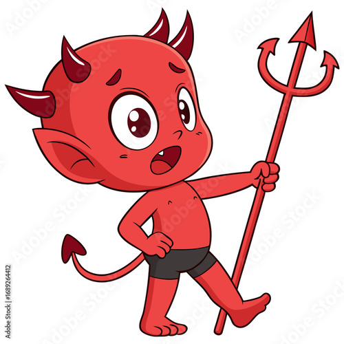 Cute Halloween Devil Cartoon with Trident | Little Red Demon Character