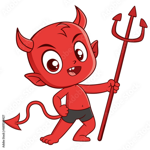 Cute Halloween Devil Cartoon with Trident | Little Red Demon Character
